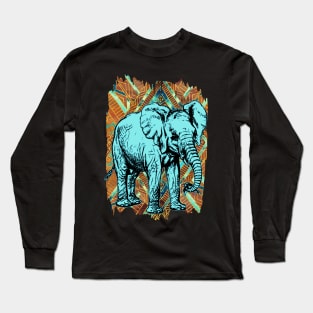 Elephant on African Pattern Long Sleeve T-Shirt